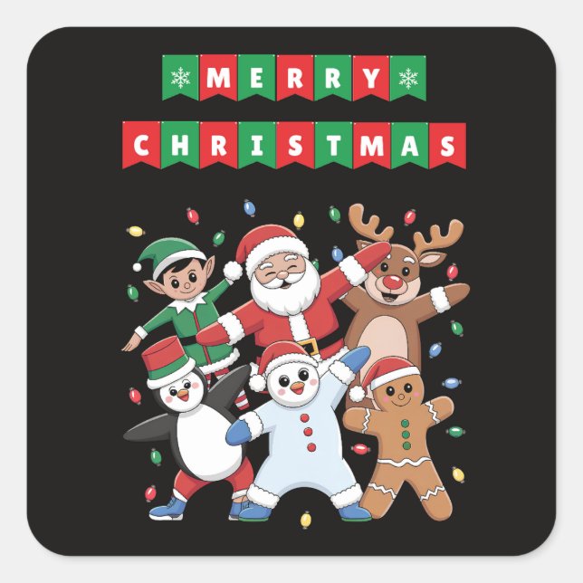 Dancing Santa Elf and friends Square Sticker (Front)