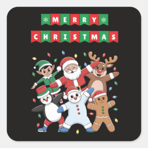 Dancing Santa Elf and friends Square Sticker