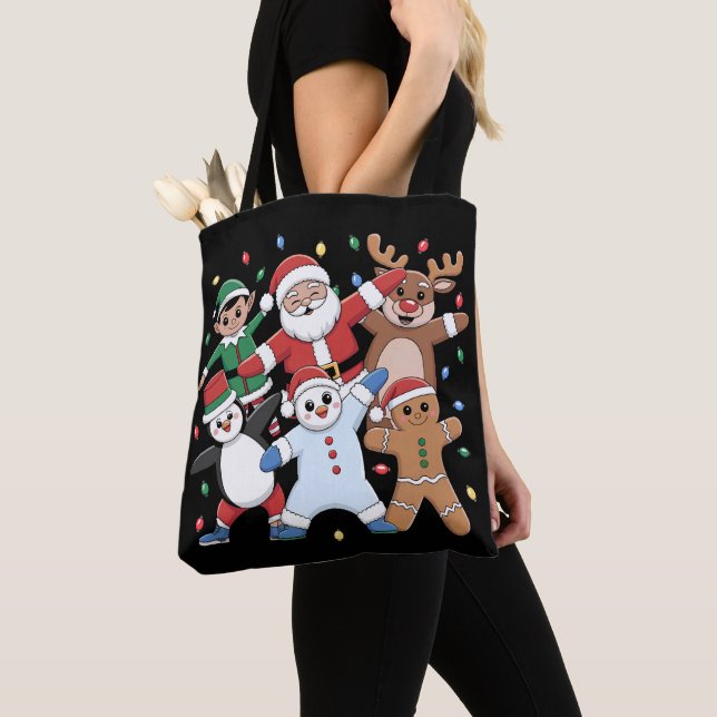 Dancing Santa Elf and friends Tote Bag (Close Up)