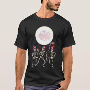 Dancing Skeleton 4Th Of July American Flag Skellie T-Shirt