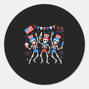 Dancing skeleton 4th of july merica usa american classic round sticker