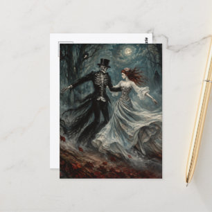 Dancing Skeleton and Woman in the Woods Full Moon Postcard