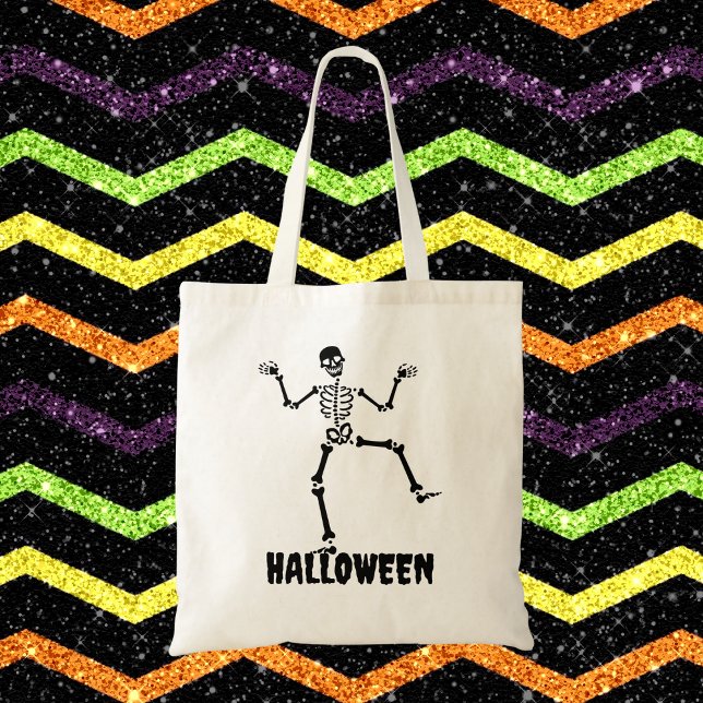 Dancing Skeleton Black and White Halloween Tote Bag (Creator Uploaded)