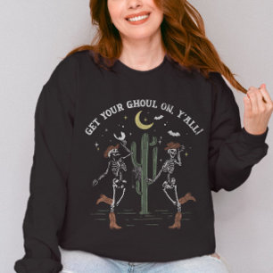 Dancing Skeleton Boot Scooting Western Halloween Sweatshirt