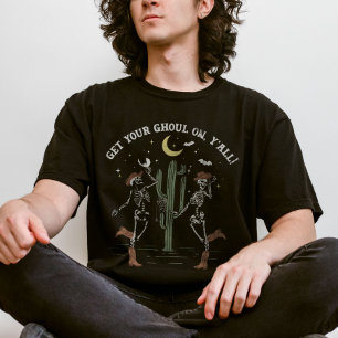 Dancing Skeleton Boot Scooting Western Halloween T-Shirt