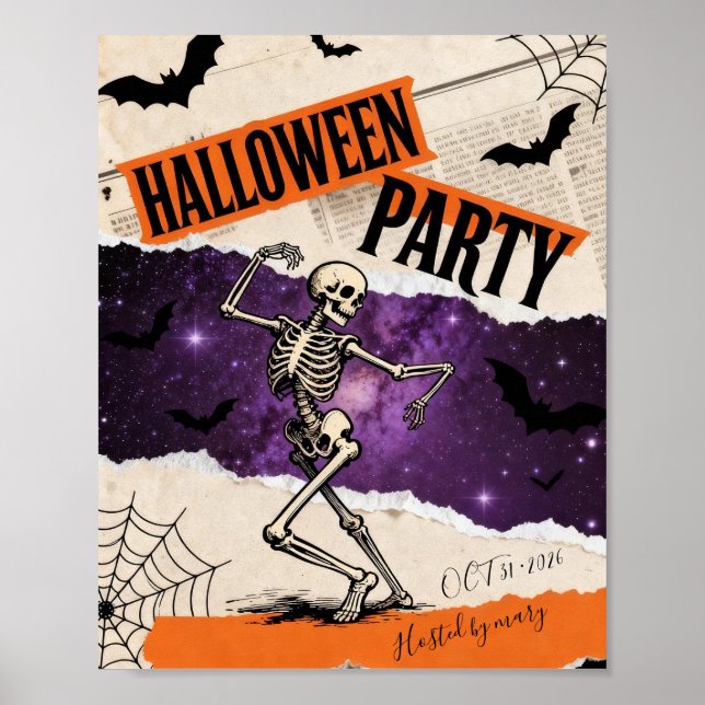 Dancing Skeleton Customisable Halloween Party  Poster (Front)