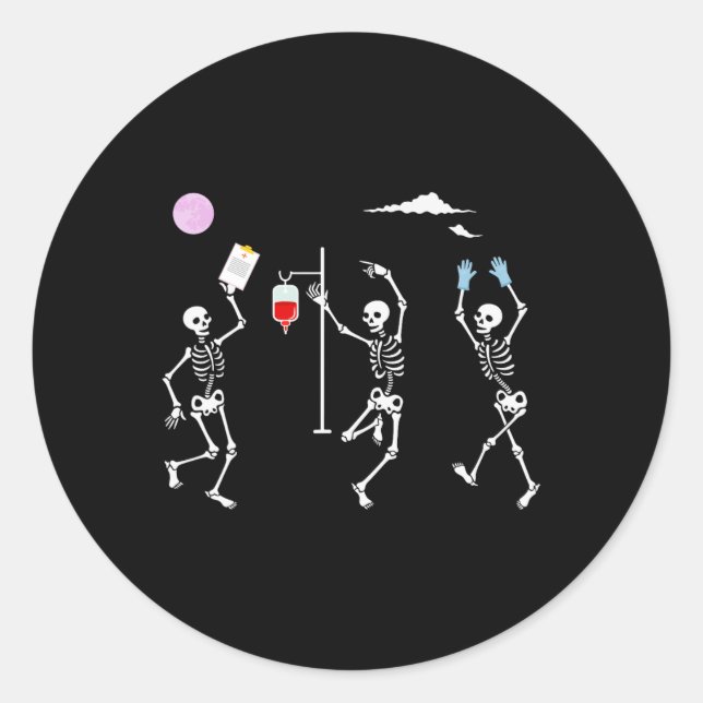Dancing Skeleton Funny Nurse Skeleton Halloween He Classic Round Sticker (Front)