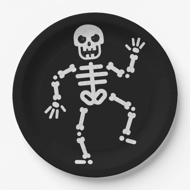 Dancing Skeleton Glitter Halloween Paper Plate (Front)