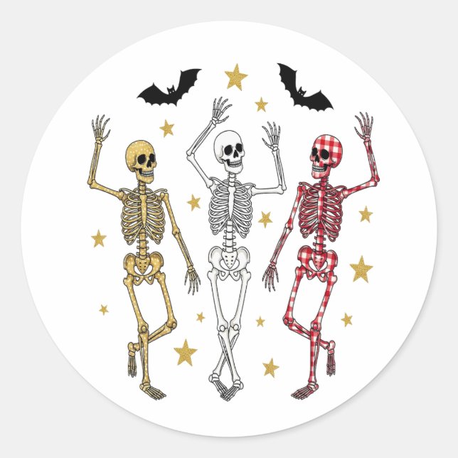 Dancing Skeleton Halloween Classic Round Sticker (Front)