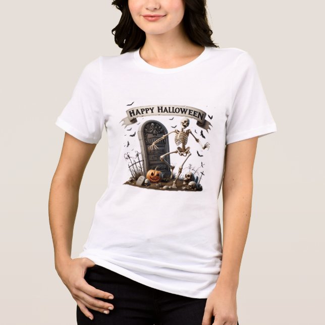 Dancing Skeleton Halloween Design Tri-Blend Shirt (Front)
