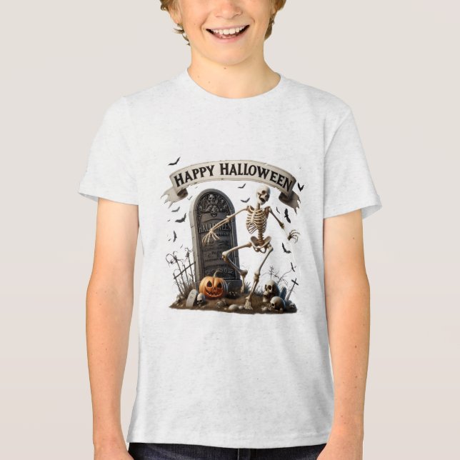 Dancing Skeleton Halloween Design Tri-Blend Shirt (Front)