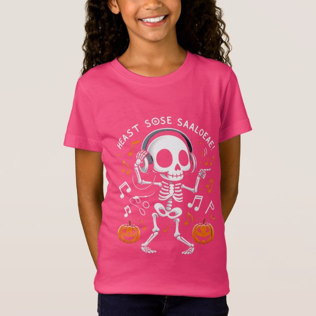 Dancing Skeleton Halloween Music Party T-Shirt (Front)