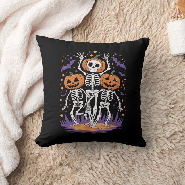 Dancing Skeleton Halloween Pumpkin  Cushion (Blanket)