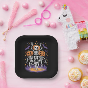 Dancing Skeleton Halloween Pumpkin Paper Plate