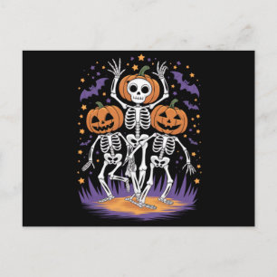 Dancing Skeleton Halloween Pumpkin Postcard