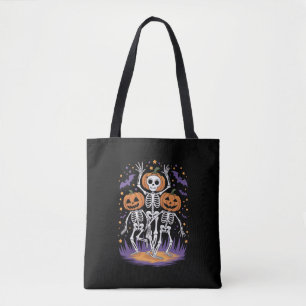 Dancing Skeleton Halloween Pumpkin Tote Bag