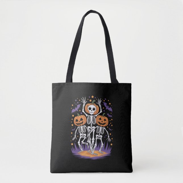 Dancing Skeleton Halloween Pumpkin  Tote Bag (Front)