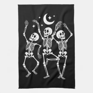Dancing Skeleton Happy Halloween Fall Skull Tea Towel