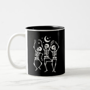 Dancing Skeleton Happy Halloween Fall Skull  Two-Tone Coffee Mug