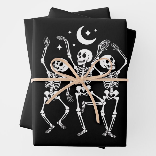 Dancing Skeleton Happy Halloween Fall Skull  Wrapping Paper Sheet (In situ)
