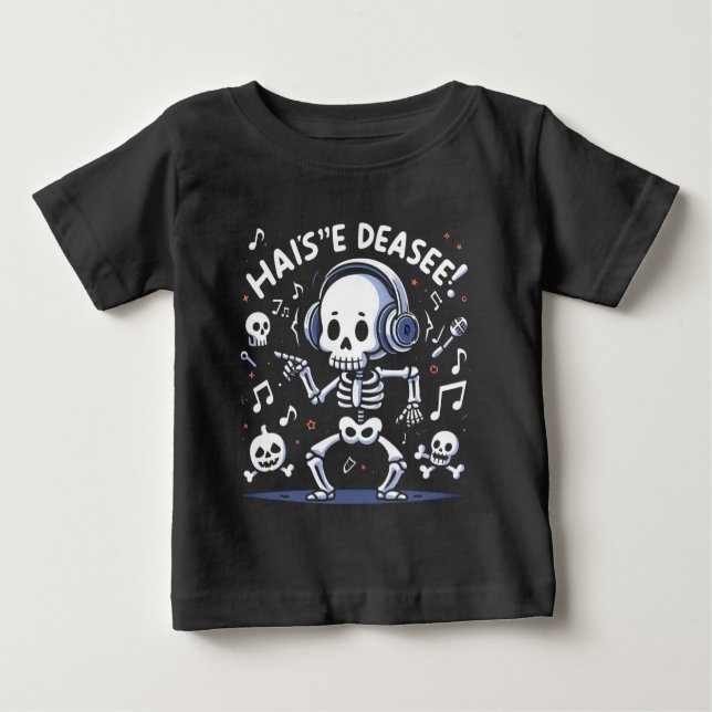 Dancing Skeleton Headphones Music Halloween Fun Baby T-Shirt (Front)