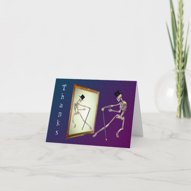 Dancing Skeleton In Mirror Thank You Card (Front)