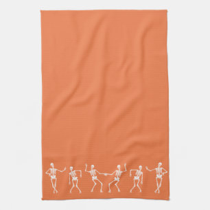Dancing Skeleton Kitchen Towel (Orange)