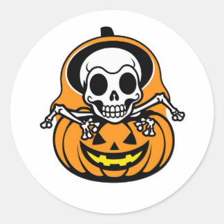 Dancing Skeleton Mage on Pumpkin Lantern Classic Round Sticker