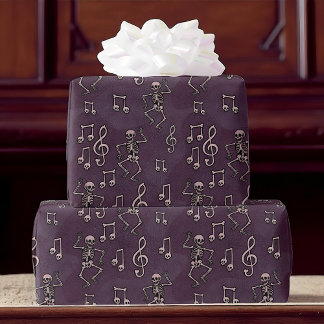 Dancing Skeleton Music Notes Halloween Wrapping Paper