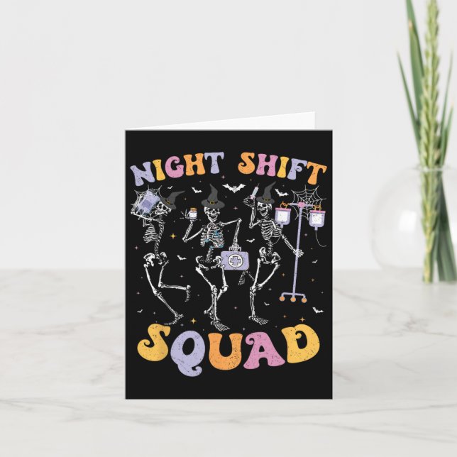 Dancing Skeleton Nurse Night Squad Shift Halloween Card (Front)