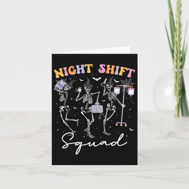 Dancing Skeleton Nurse Night Squad Shift Halloween Card (Front)