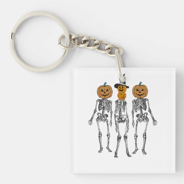 Dancing Skeleton Pumpkin Head Funny Halloween  Key Ring (Front)