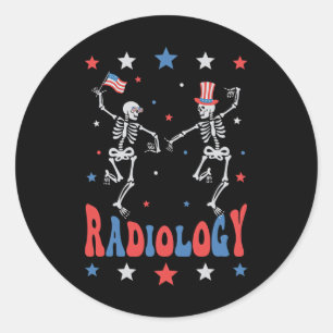 Dancing Skeleton Radiology X-ray Tech Patriotic 4t Classic Round Sticker