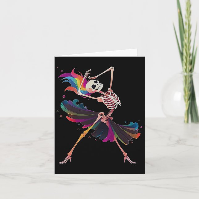 Dancing Skeleton Rainbow Ballerina Halloween  Card (Front)