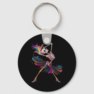 Dancing Skeleton Rainbow Ballerina Halloween Key Ring