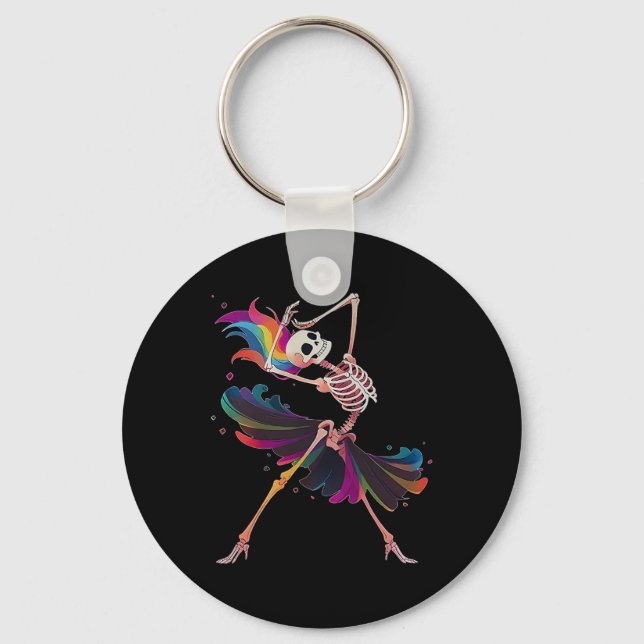 Dancing Skeleton Rainbow Llerina Halloween  Key Ring (Front)