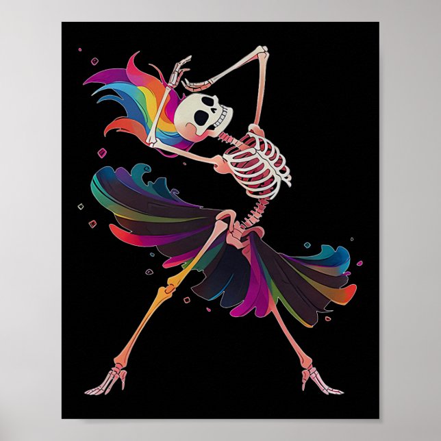 Dancing Skeleton Rainbow Llerina Halloween  Poster (Front)