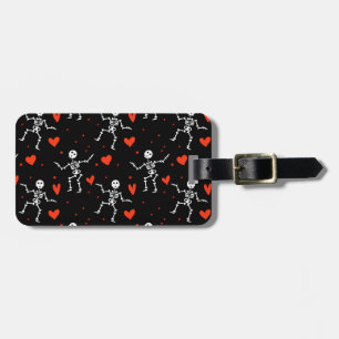Dancing Skeleton Red Hearts Love Funny Halloween Luggage Tag