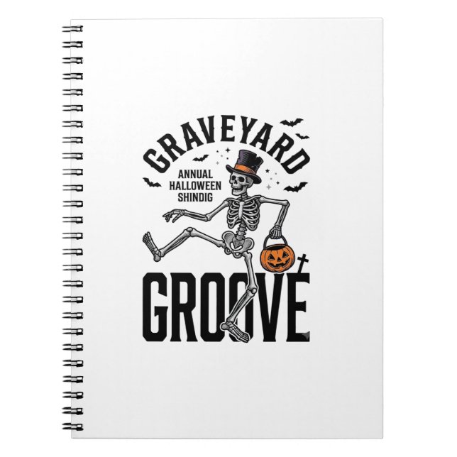 Dancing Skeleton Shirt with Pumpkin Vintage Hallow Notebook (Front)