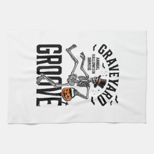 Dancing Skeleton Shirt with Pumpkin Vintage Hallow Tea Towel