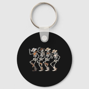 Dancing Skeleton Western Country Rodeo Halloween Key Ring