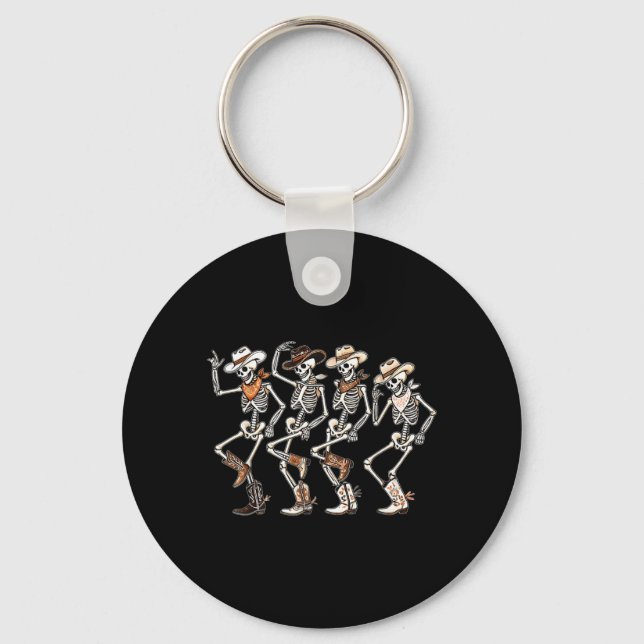 Dancing Skeleton Western Country Rodeo Halloween Key Ring (Front)