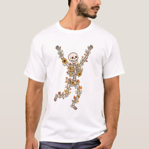 Dancing Skeleton Wildflower Botanical Halloween Ar T-Shirt