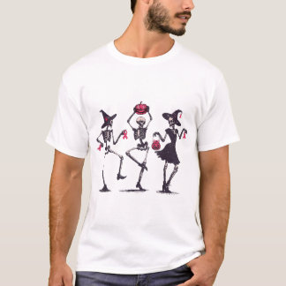  Dancing Skeleton Witch Pink Ribbon Breast Cancer  T-Shirt