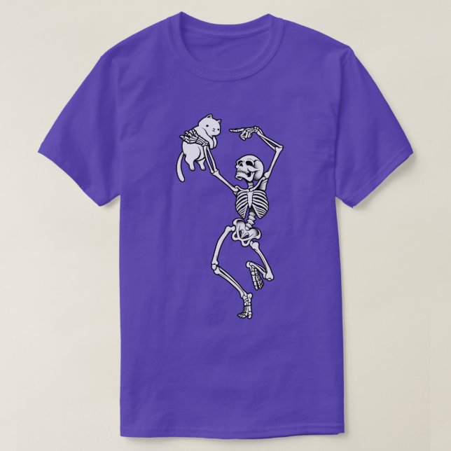Dancing Skeleton With A Cat  T-Shirt (Design Front)