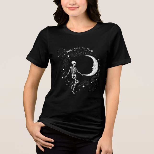 Dancing Skeleton with Crescent Moon – Gothic Celes Tri-Blend Shirt (Front)