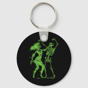 Dancing Skeleton With Female Zombie Green Key Ring