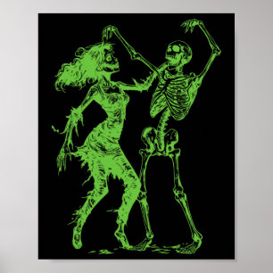 Dancing Skeleton With Female Zombie Green  Poster
