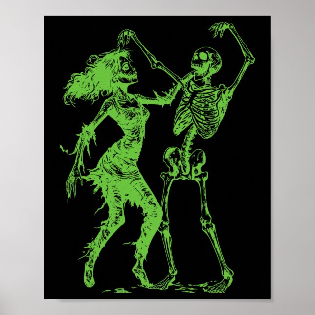 Dancing Skeleton With Female Zombie Green  Poster (Front)