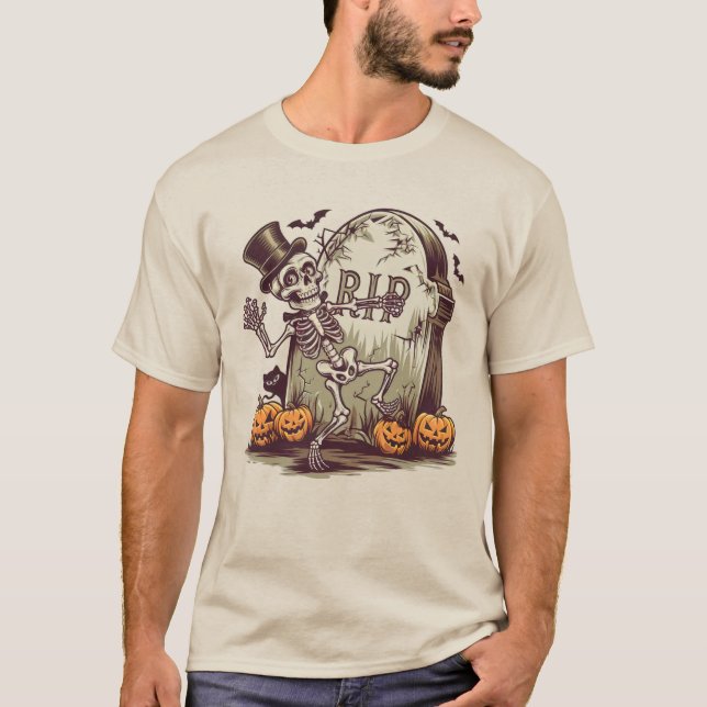 Dancing Skeleton with Gravestone T-Shirt (Front)